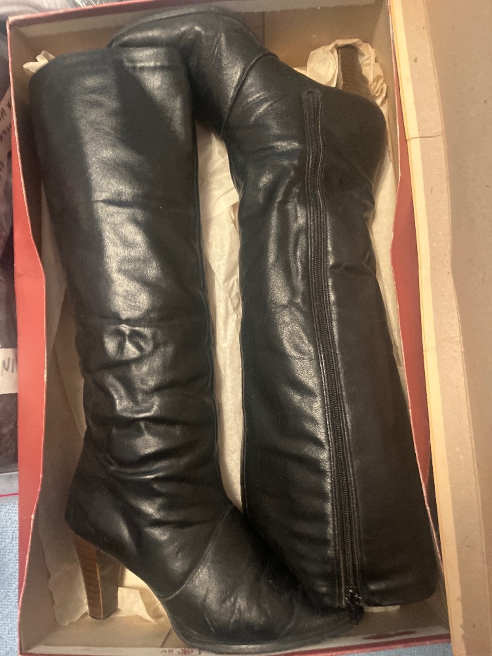 Vintage 70s Joyce California Black Leather knee-high boots